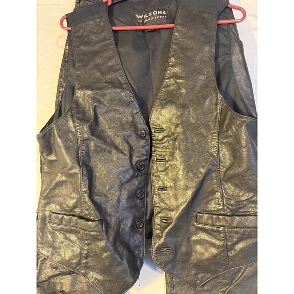 Vintage Leather Biker Vest Black Size Large L Moto Wilsons Mens - Picture 1 of 2